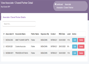 Associate and agent dashboard in real estate ERP